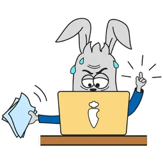 ❗️ Hase, Kaninchen, Laptop, gestresst, Cartoon, Büro, arbeiten telegram sticker