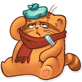 🤕 cat, sick, illness, fever, thermometer, animal, cartoon whatsapp sticker