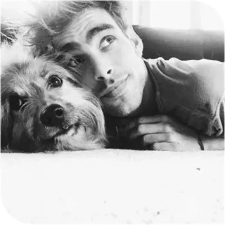 📎 man, dog, pet, friendship, portrait, black and white, animal, person telegram sticker