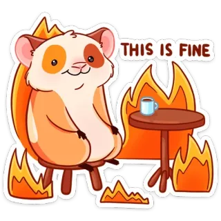 🔥 THIS IS FINE แฮมสเตอร์, มีม, ไม่เป็นไร, ไฟ, กาแฟ, สัตว์, น่ารัก, การ์ตูน telegram sticker