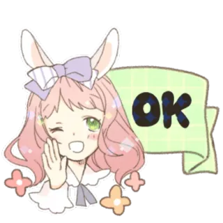 ⭕ OK Аниме, Ок, Милый, Девушка, Наклейка, Подмигивание telegram sticker