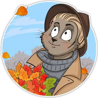 ☺️ kartun, binatang, musim gugur, musim gugur, daun, topi, syal telegram sticker