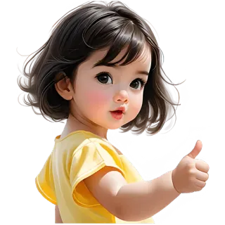 👍 menina, criança, polegar para cima, fofo, desenho animado, retrato telegram sticker