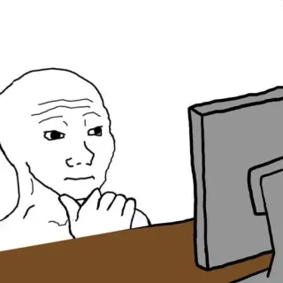 🤔 wojak, meme, computer, sad, internet, thinking, lonely telegram sticker