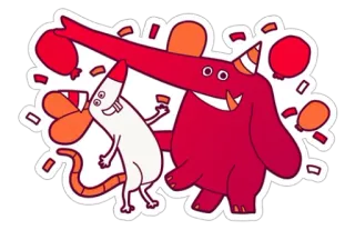 🎉 elephant, mouse, party, celebration, cartoon, animals, balloons, confetti whatsapp sticker