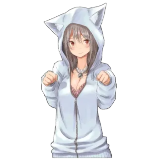 😓 Anime, Katmeisje, Schattig, Hoodie, Kawaii, Oren, Meisje telegram sticker