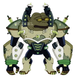 🐸 Pepe the Frog meme, pepe, frog, armor, cyborg, funny telegram sticker