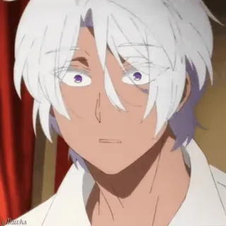 😳 Anime, Homem, Cabelo branco, Olhos roxos, Desenho animado, Personagem whatsapp sticker