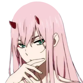 👉 Zero Two Darling in the Franxx anime, pink hair, horns, girl, Zero Two telegram sticker