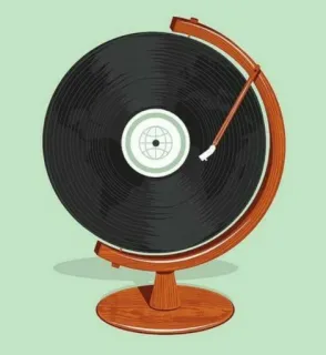 🎵 Vinyle, Globe, Musique, Platine vinyle, Monde, Son, Audio telegram sticker