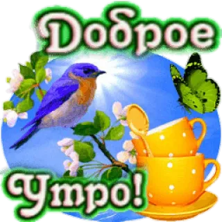 🙂 Доброе утро! guten morgen, vogel, schmetterling, teetasse, floral telegram sticker