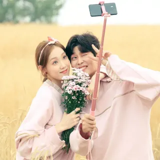 📸 cặp đôi, selfie, hoa, lãng mạn, tình yêu, hạnh phúc, cánh đồng, chân dung telegram sticker