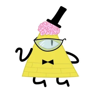 🧠 Bill Cipher Gravity Falls Cartone animato, Triangolo, Occhio, Papillon, Cilindro, Giallo, Divertente telegram sticker