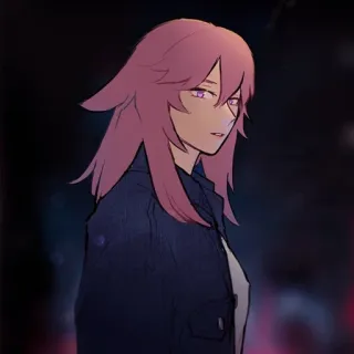 🍡 anime, girl, pink hair, purple eyes, jacket telegram sticker