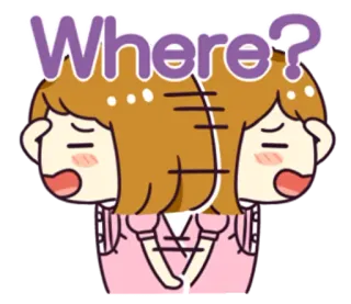 😫 Where? question, confusion, cartoon, woman, expression whatsapp sticker