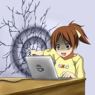 🌟 anime, girl, computer, internet, broken, wall telegram sticker