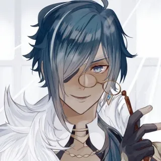 🌟 Kaeya Genshin Impact anime, personaggio, Genshin Impact, Kaeya, capelli blu, patch, occhiali telegram sticker
