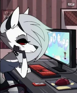 ✌️ Loona Helluva Boss NO WAY 헬루바 보스, Loona, 늑대, 컴퓨터, 애니메이션 telegram sticker