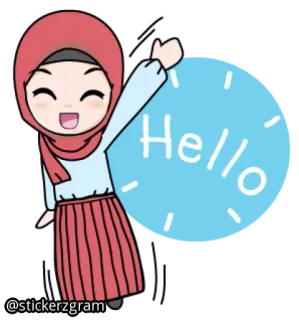 😀 Hello Cartone animato, Ragazza, Hijab, Amichevole, Saluto whatsapp sticker