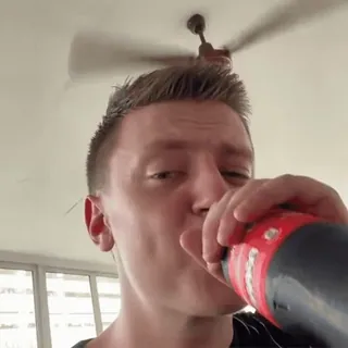 🥤 мужчина, пьет, кока кола, в помещении, человек, напиток telegram sticker