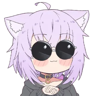 😎 anime, character, chibi, cat girl, purple hair, glasses, cute, collar whatsapp sticker