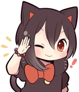 😉 garota gato, anime, chibi, fofo, mangá, kawaii, desenho animado whatsapp sticker