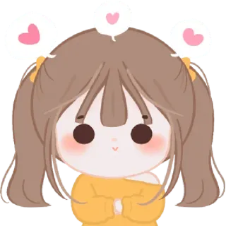 ❤️ dessin animé, fille, kawaii, mignon, coeurs whatsapp sticker