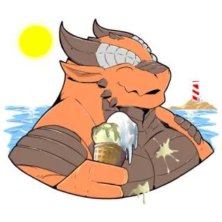 🍧 dragon, glace, été, plage, dessin animé, furry telegram sticker