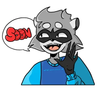 🙃 SOON raton laveur, dessin animé, bientôt, animal, autocollant, anthropomorphe whatsapp sticker