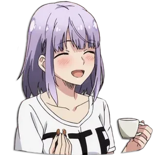 😄 anime girl, purple hair, smiling, cute, anime, manga, kawaii whatsapp sticker