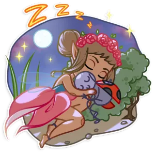 😴 ZZZZ durmiendo, hada, mariquita, luna, estrellas, soñando whatsapp sticker