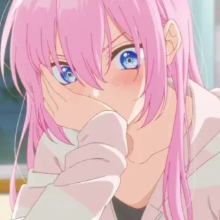 ☁️ anime, rambut pink, tersipu, imut, gadis whatsapp sticker