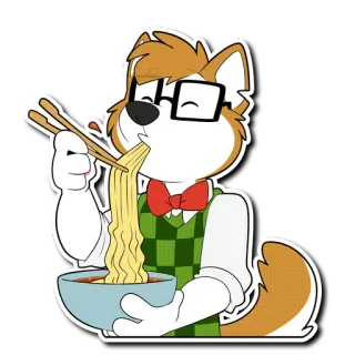 🍜 zorro, fideos, comiendo, peludo, dibujos animados, ramen, palillos telegram sticker