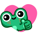 👍 rana, carino, pollice in su, cuore, adesivo whatsapp sticker