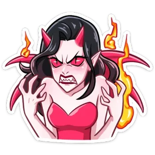 😈 demon, woman, angry, devil, horns, cartoon, fantasy, evil, fire whatsapp sticker