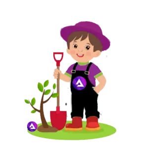 🌴 садоводство, посадка деревьев, ребенок, лопата, природа, мультфильм telegram sticker
