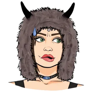 😅 woman, horns, fur hat, necklace, portrait telegram sticker