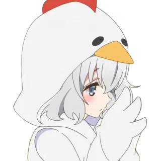😔 Аниме, Курица, Костюм, Милый, Девушка, Персонаж telegram sticker