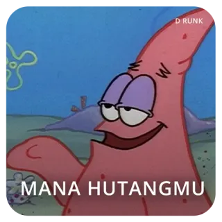 😬 Patrick Star SpongeBob SquarePants MANA HUTANGMU Bob Esponja, Patrick Estrela, dívida, dívida, desenho animado, meme telegram sticker