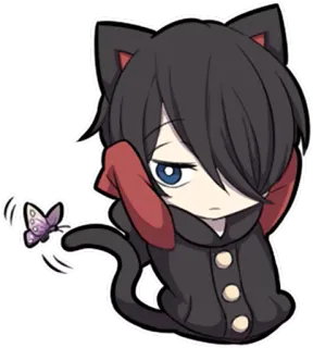 😑 고양이, 나비, 애니, 치비, 귀여운, 카와이이 telegram sticker
