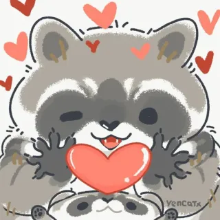 ❤️ raccoon, cute, hearts, animal, cartoon telegram sticker