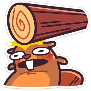 🤯 비버, 통나무, 웃긴, 만화, 동물, 나무, 바보같은, 눈 telegram sticker
