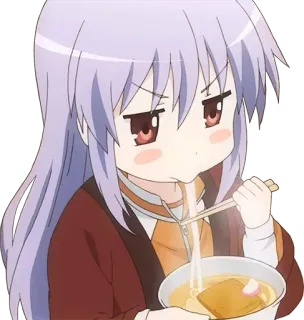 🍜 动漫, 女孩, 可爱, 吃, 面条 telegram sticker