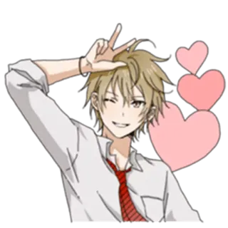 💕 anime, boy, hearts, peace sign telegram sticker