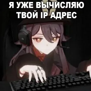 👩‍💻 Я УЖЕ ВЫЧИСЛЯЮ ТВОЙ IP АДРЕС Gaming, Amenaza, Anime, Hu Tao, PC, Internet telegram sticker