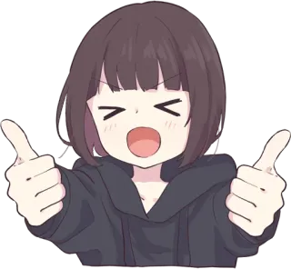 👍 Anime, Fille, Pouce levé, Joyeux, Mignon, Dessin animé whatsapp sticker