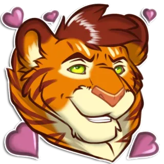 😘 Furry, Lew, Kreskówka, Serca, Słodki, Zwierzę, Pomarańczowy telegram sticker
