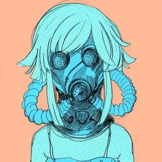 🧪 Anime, Máscara de gas, Chica, Ilustración, Manga, Dibujo, Boceto telegram sticker