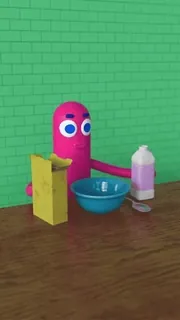 💃 Cartone animato, Cereali, Colazione, Cibo, Personaggio rosa, Ciotola, Latte, Cucina telegram sticker