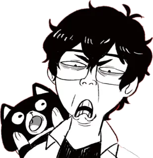 😨 Dibujo animado, Persona, Perro, Gafas, Blanco y negro, Agotado, Divertido telegram sticker
